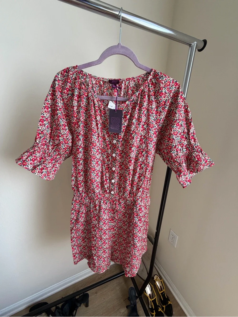 NWT J.Crew Liberty Fabric Floral Mini Dress Size M Red Cottagecore Boho